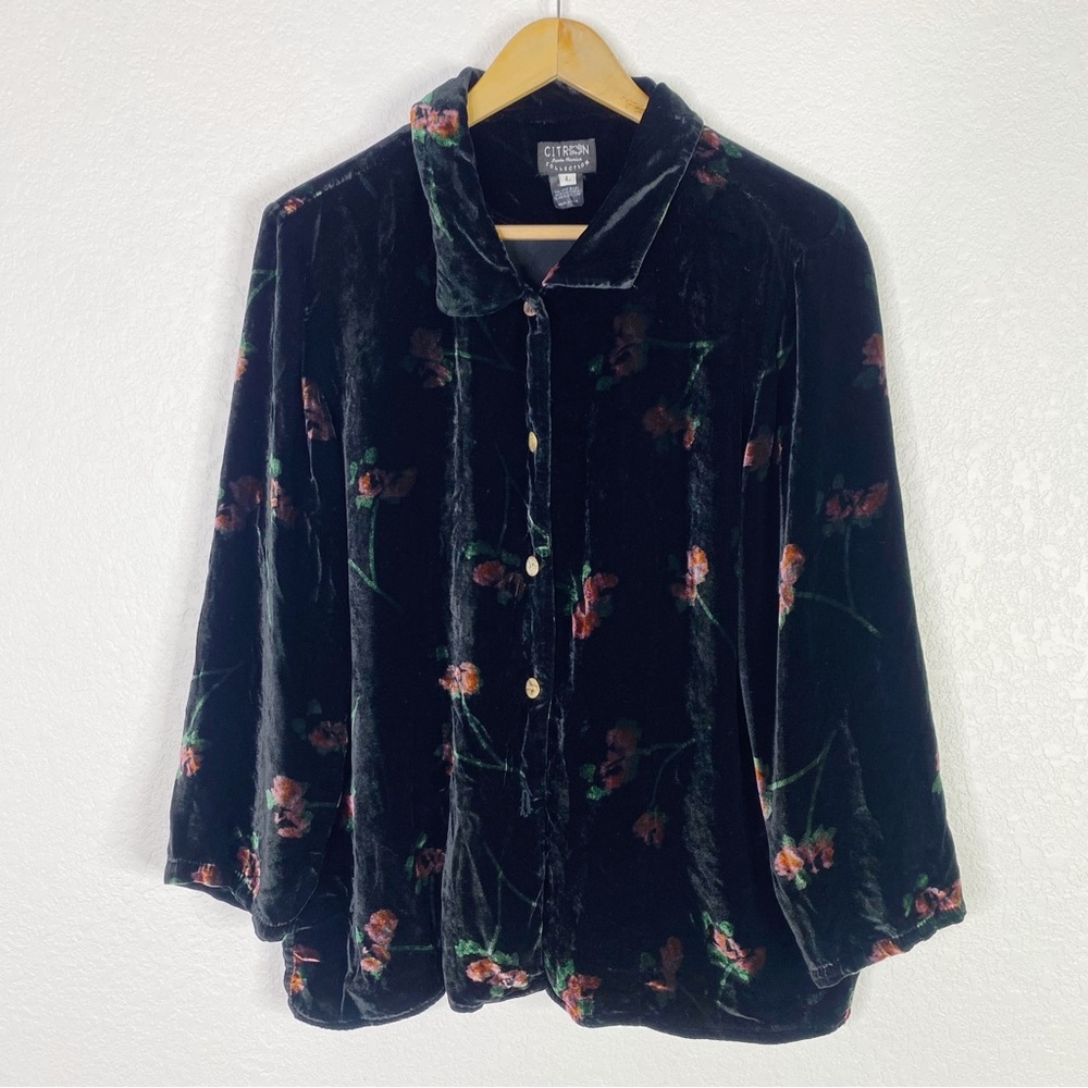 Vintage Citron Santa Monica Black Velvet Geisha Long Sleeve Blouse